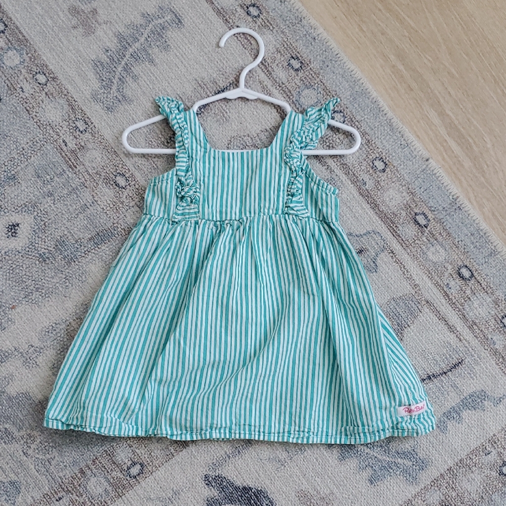 Ruffle Butts Baby Girls Turquoise Striped Bow Back Dress Sz18-24m